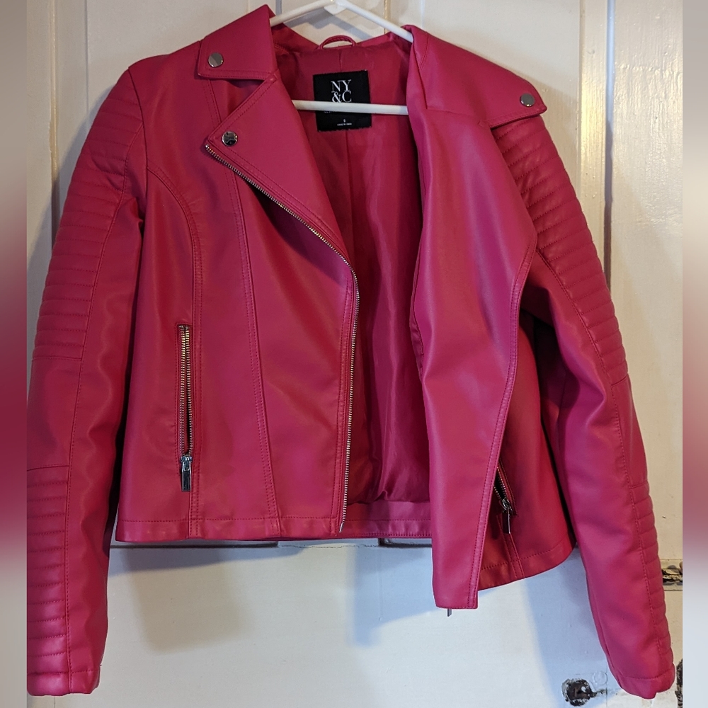 Small, hot PINK, New York & Company faux leather jacket.